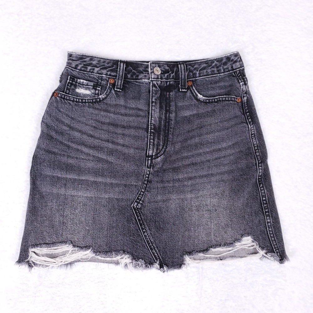 Abercrombie & Fitch Zoe Natural Rise A-Line Denim Skirt‎ 26 2R Black Grunge Y2K